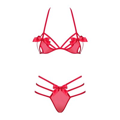 Set Giftella rosso di Obsessive con reggiseno e perizoma morbidi.